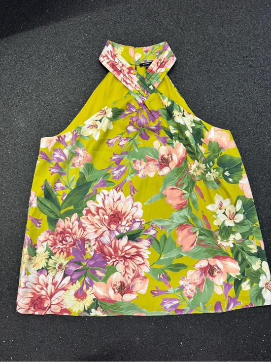 Express Tops - Express Floral Halter Neck Tank Top - Green Pink Floral Floral Lined